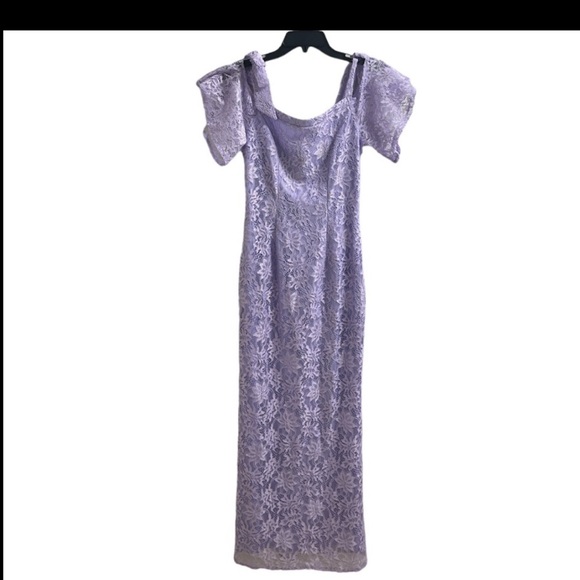 Cold Shoulder Short Sleeve Lace Dress Below Knee Length Purple Extra Small - Picture 13 of 14